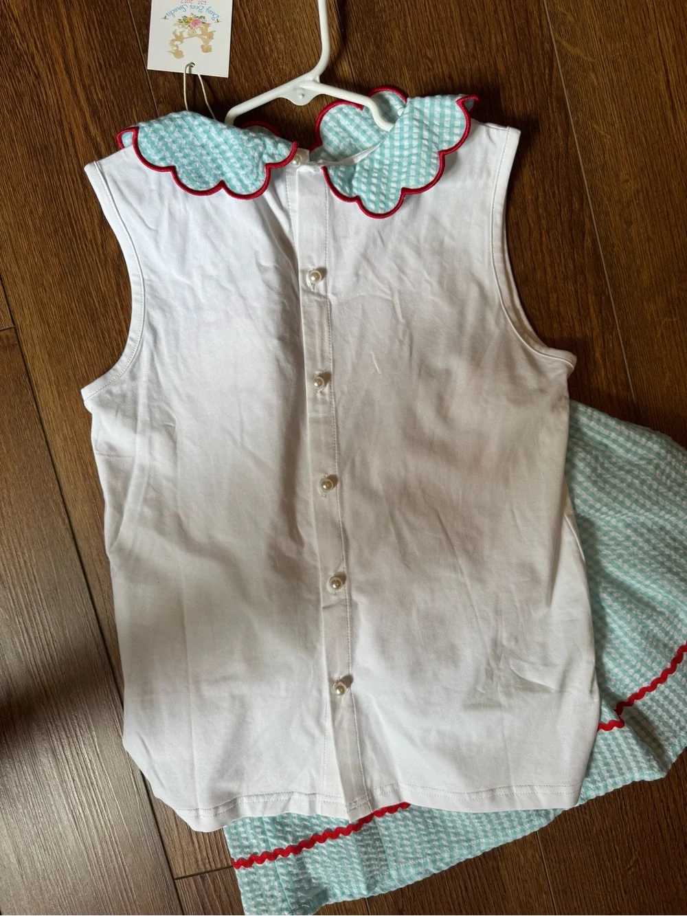 Girls White Top & Mint Skirt Set with Red Apple and Bow